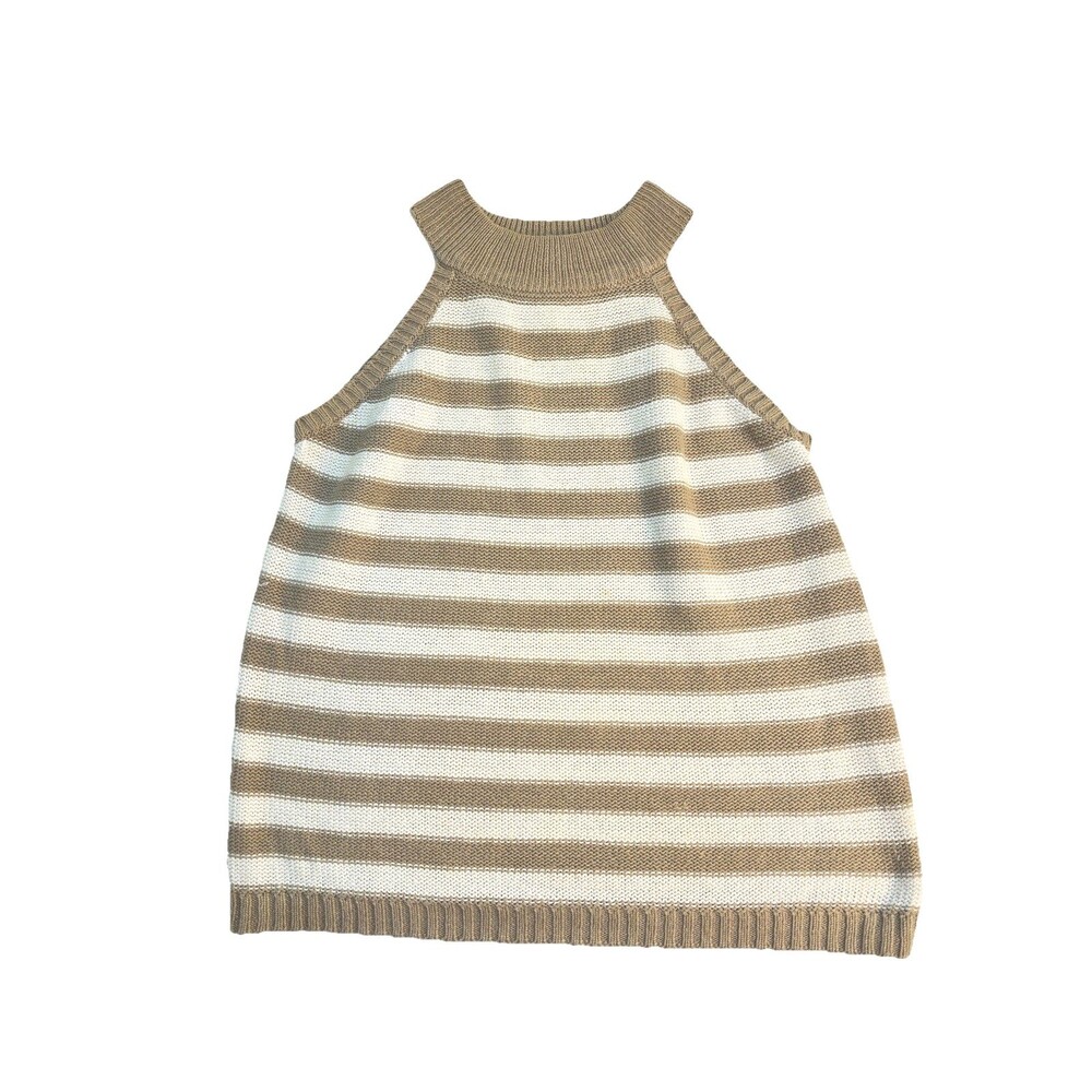 Christopher Striped Knit Sweater Tank Mock Neck Ramie Cotton Women L